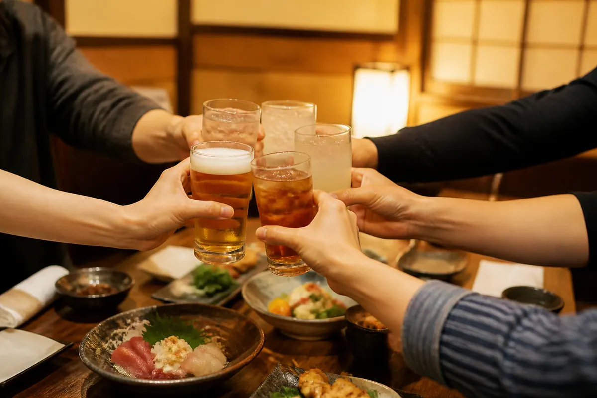 居酒屋で支援者同士が乾杯している懇親会